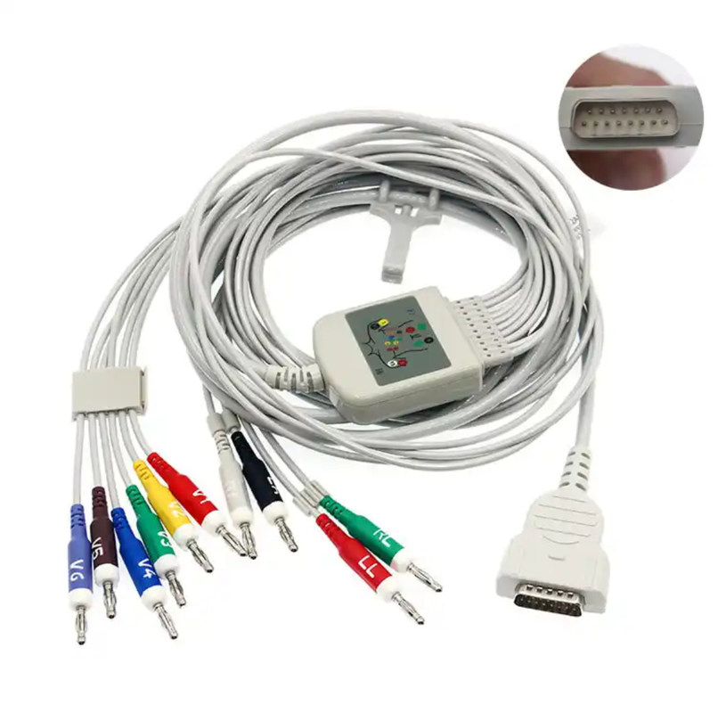 10 лидов 12 лидов Кабель ЭКГ 15 штифтов Серое Цветовое Многофункциональное