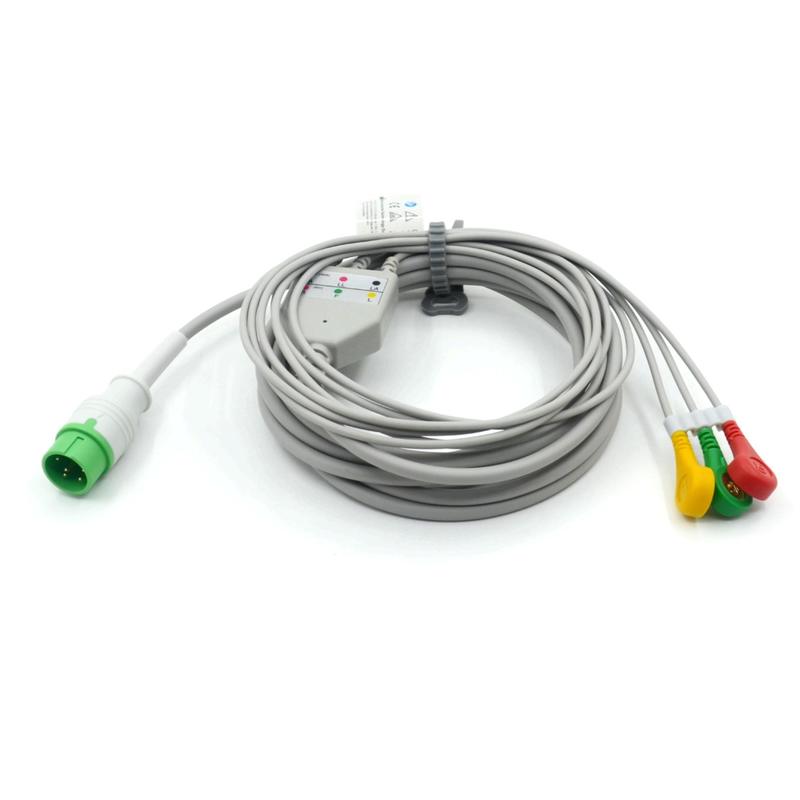 High Quality Compatible Zoncare 3 Lead ECG EKG Cable IEC Snap For Medical Accessories