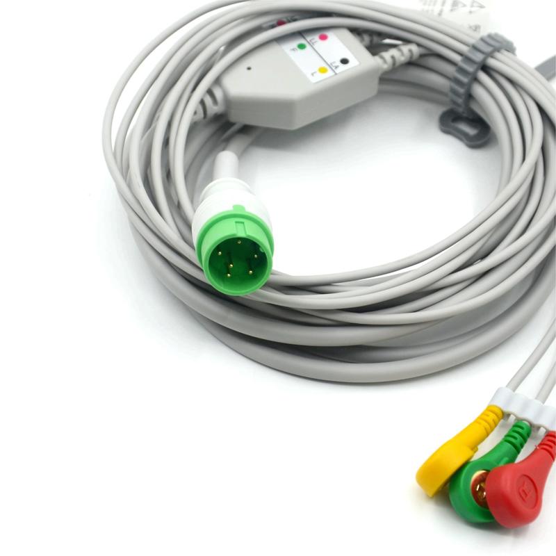 High Quality Compatible Zoncare 3 Lead ECG EKG Cable IEC Snap For Medical Accessories